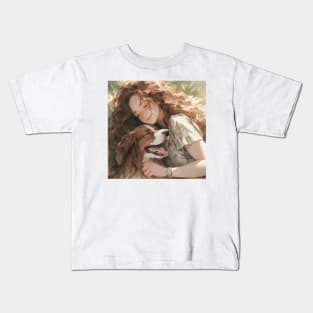 Girl sleeping with dog Kids T-Shirt